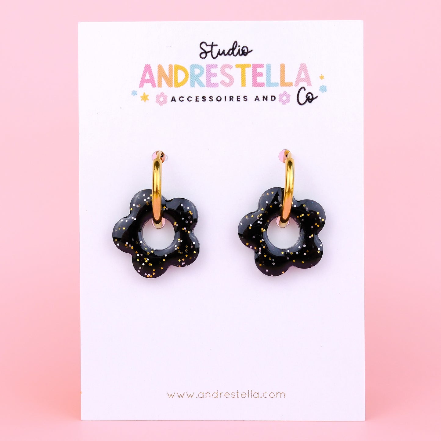 PAMPILLES FLEUR NOIR PAILLETÉ