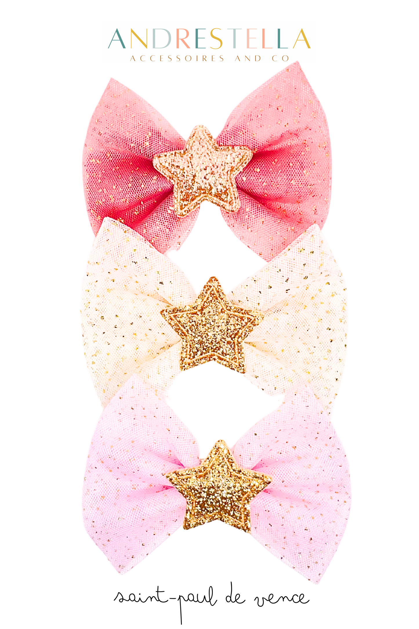 LOT DE 3 BARRETTES PINK STARS