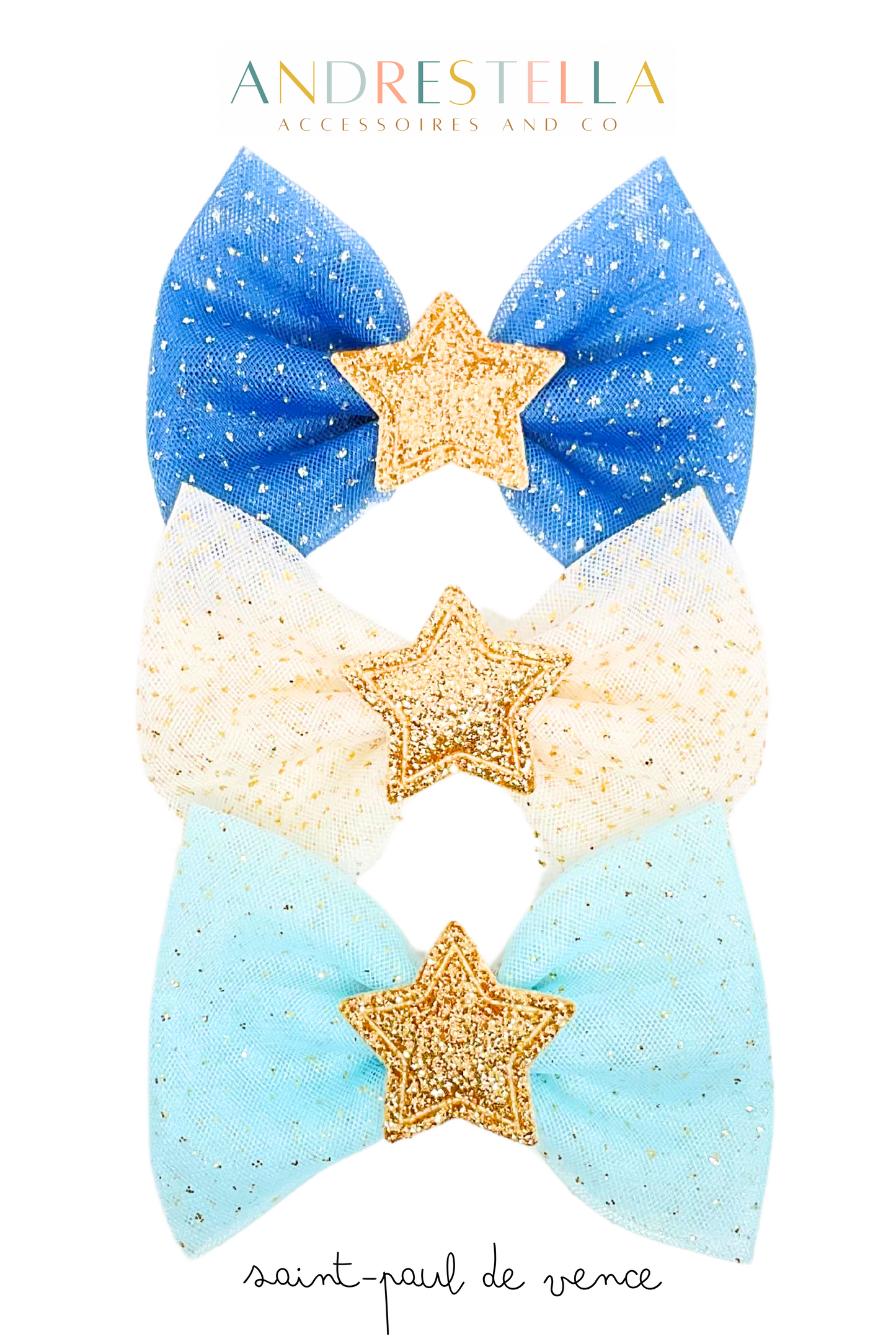 LOT DE 3 BARRETTES BLUE STARS