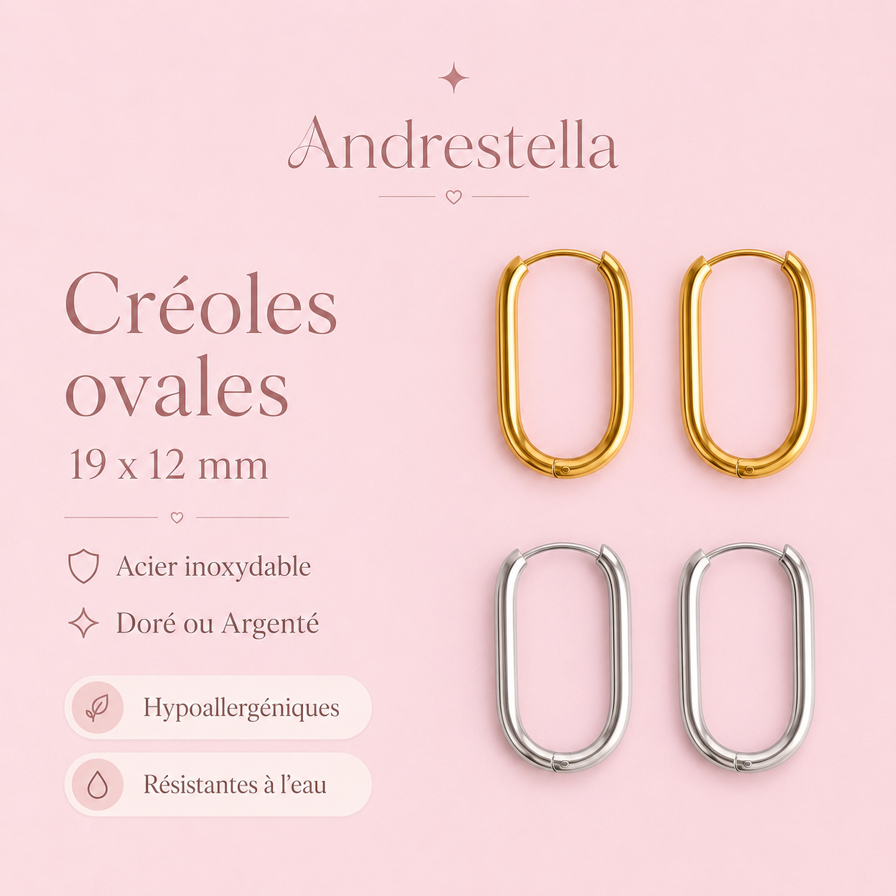 BOUCLES CRÉOLES OVALE ACIER INOXYDABLE 19mm