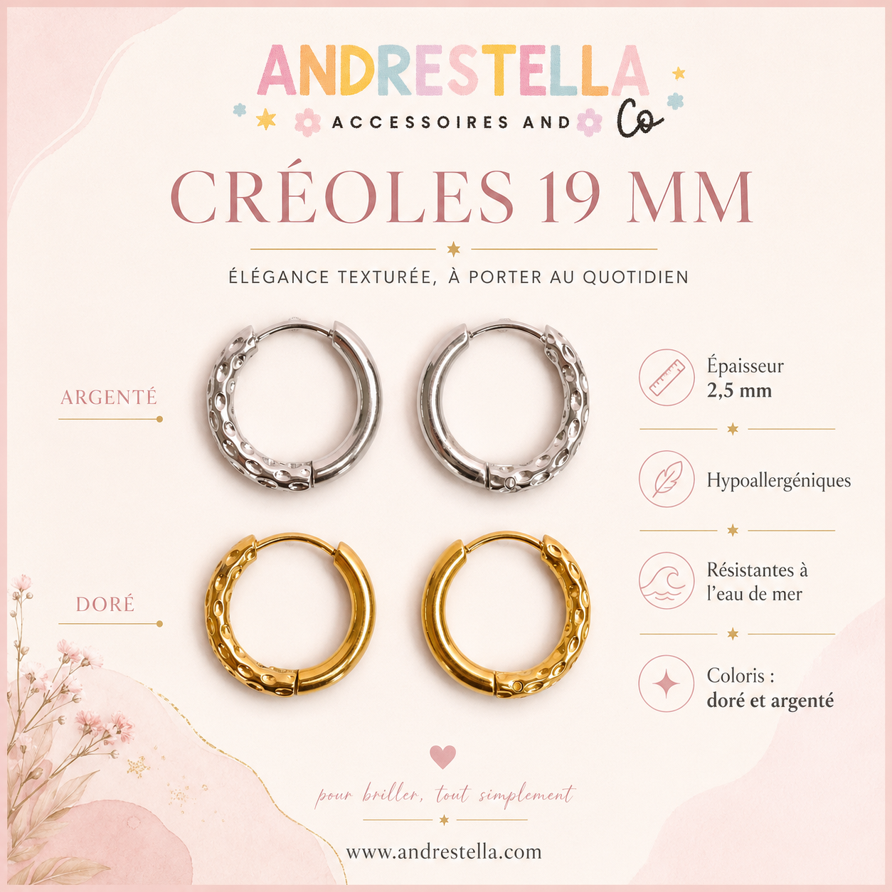 BOUCLES CRÉOLES REVERSIBLES ACIER INOXYDABLE CHIRURGICAL 19 MM