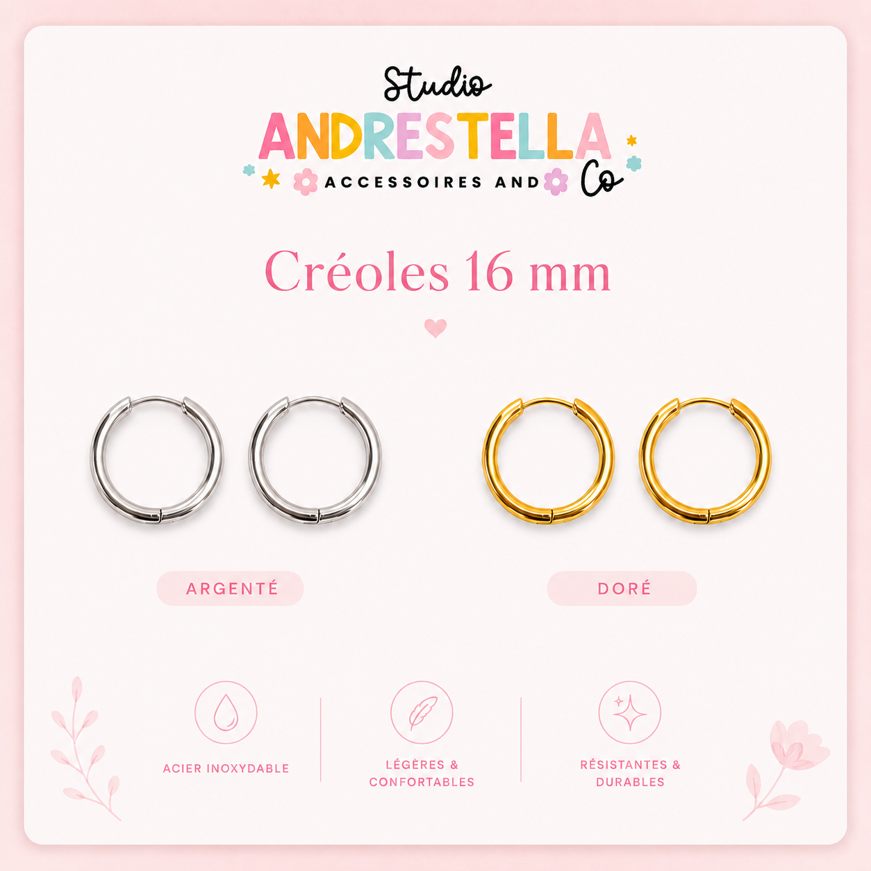 BOUCLES CRÉOLES ACIER INOXYDABLE 16 MM