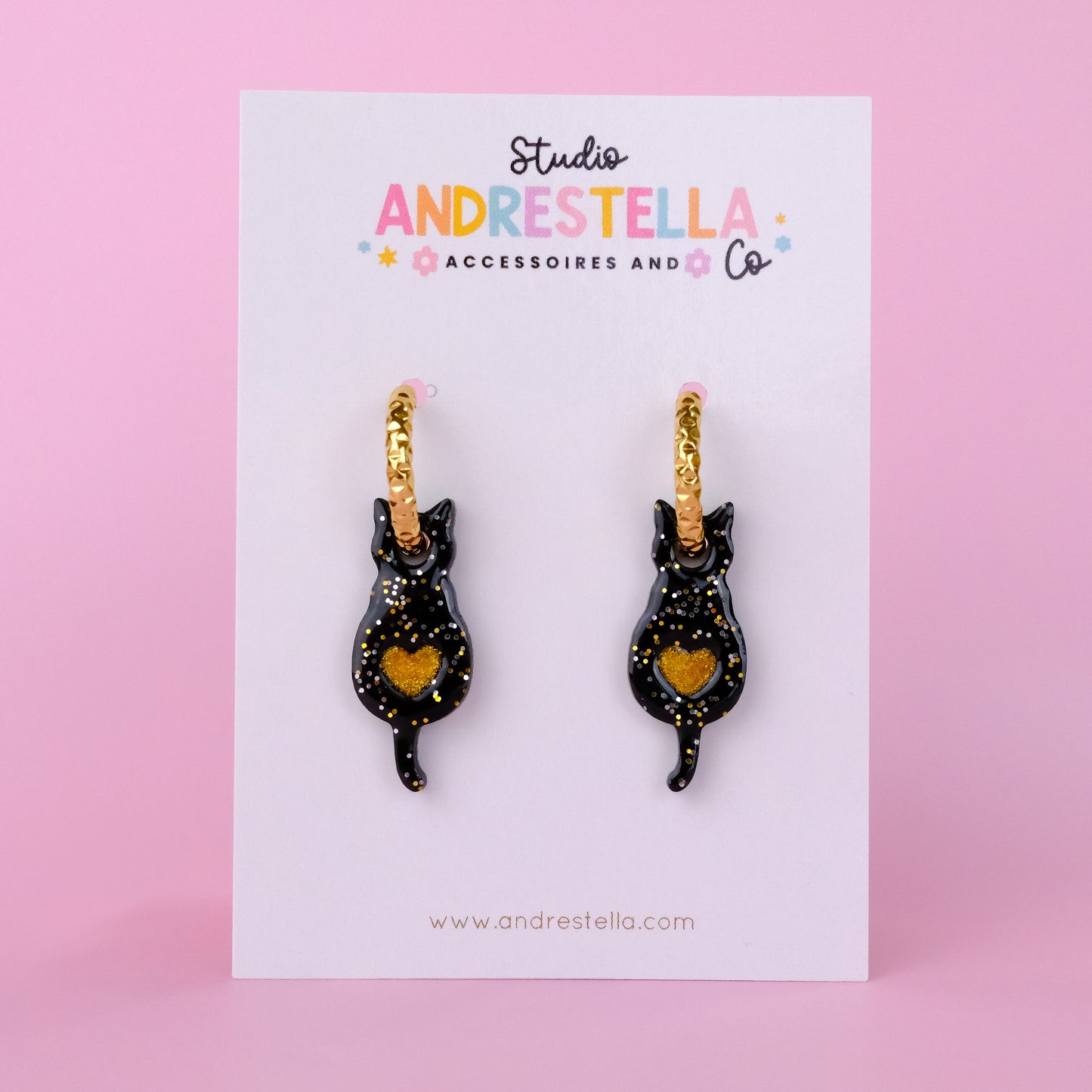 PAMPILLES CHAT NOIR PAILLETÉ COEUR OR