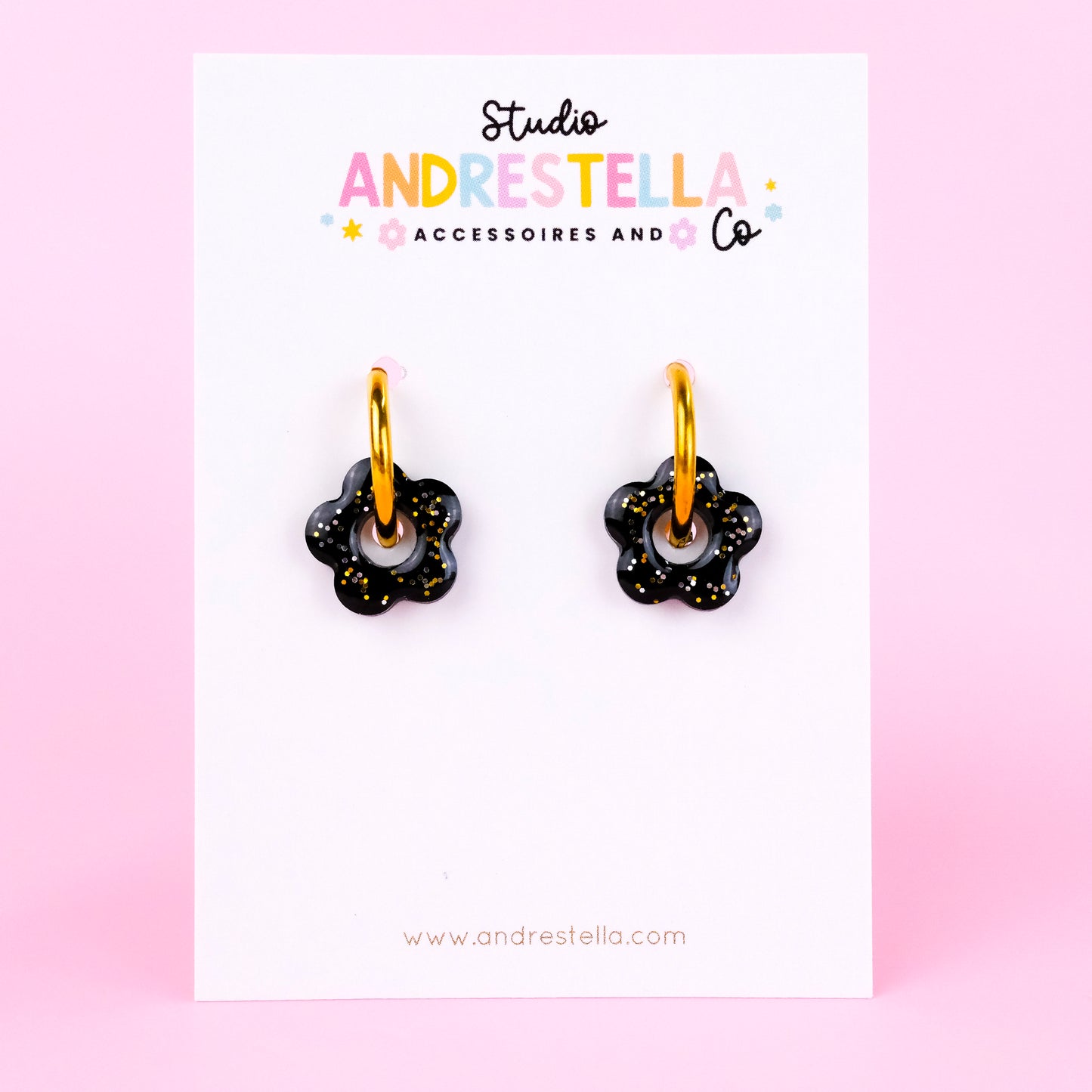 PAMPILLES MINI FLEUR NOIR PAILLETE