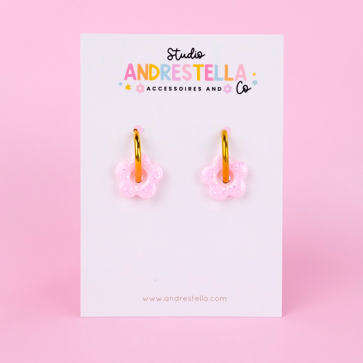 PAMPILLES MINI FLEUR ROSE PASTEL PAILLETE