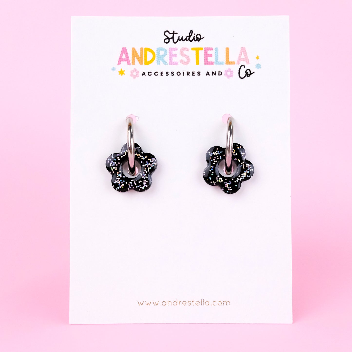 PAMPILLES MINI FLEUR NOIR PAILLETE ARGENT