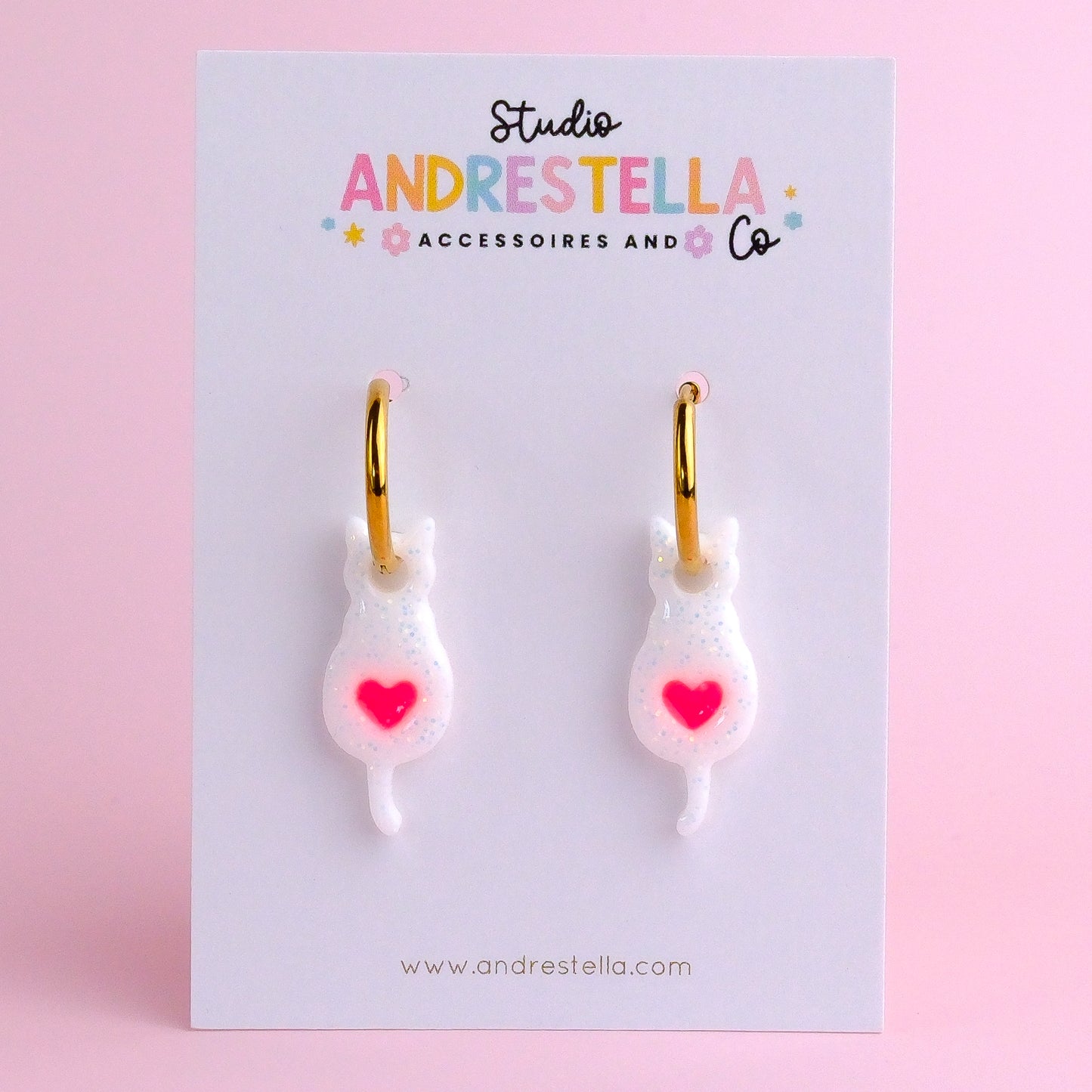 PAMPILLES CHAT BALNC COEUR ROSE FLUO