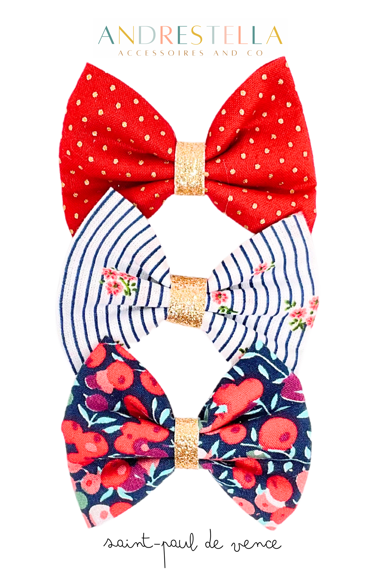 LOT DE 3 BARRETTES CERISE