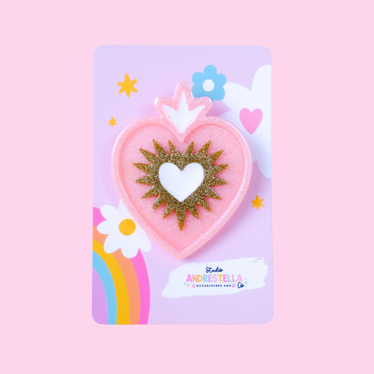 BROCHE COEUR COEUR EX VOTO ROSE