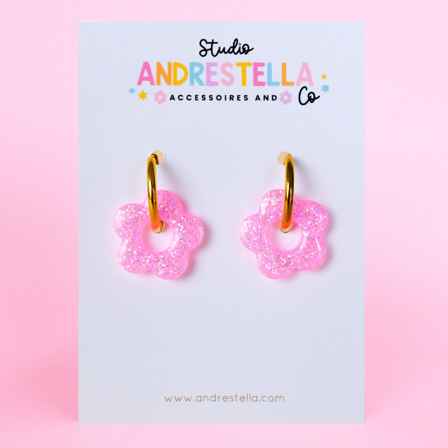 PAMPILLES FLEUR ROSE PAILLETTE