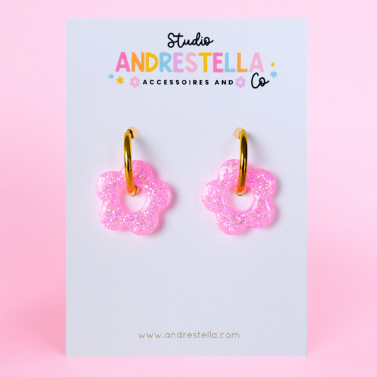 PAMPILLES FLEUR ROSE PAILLETTE