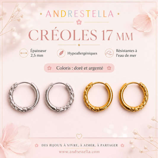 BOUCLES CRÉOLES REVERSIBLES ACIER INOXYDABLE CHIRURGICAL 17 MM