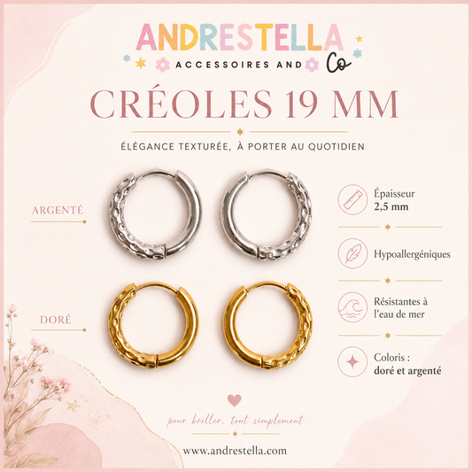 BOUCLES CRÉOLES REVERSIBLES ACIER INOXYDABLE CHIRURGICAL 19 MM