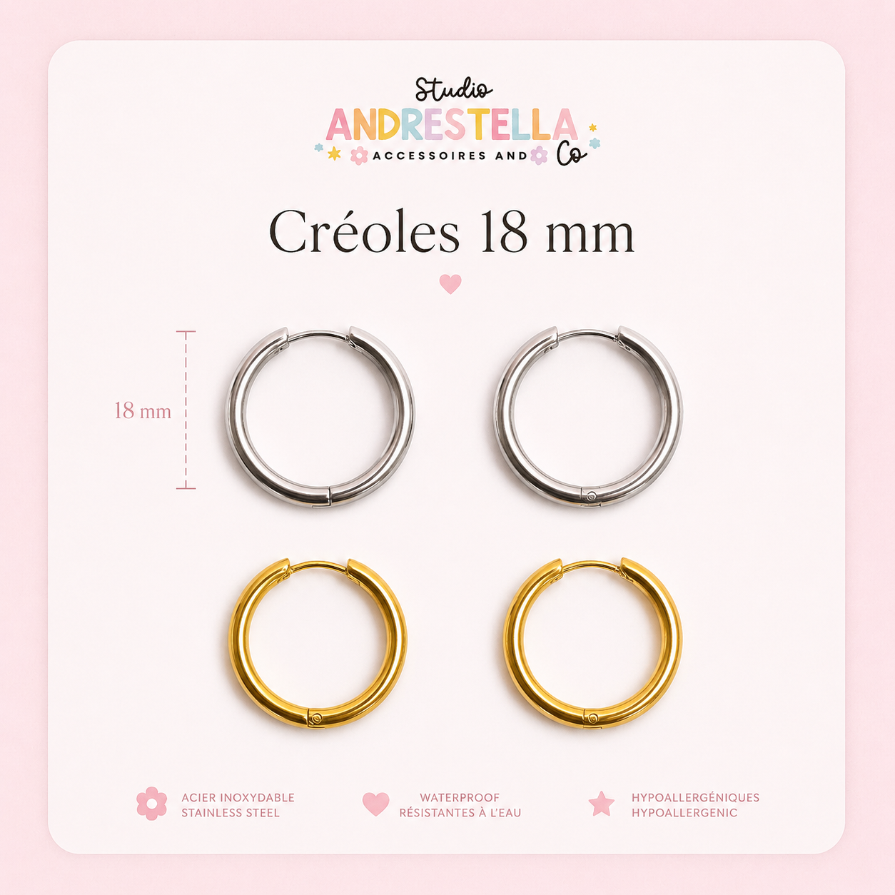 BOUCLES CRÉOLES ACIER INOXYDABLE 18 MM