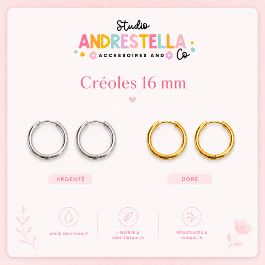 BOUCLES CRÉOLES ACIER INOXYDABLE 16 MM