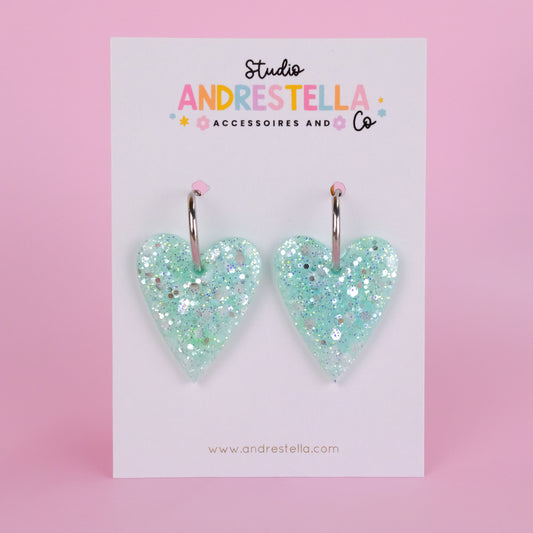 PAMPILLES GRAND CŒUR BLEU PAILLETTE + ANNEAUX