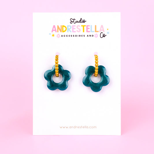 PAMPILLES FLEUR BLUE VERT METAL
