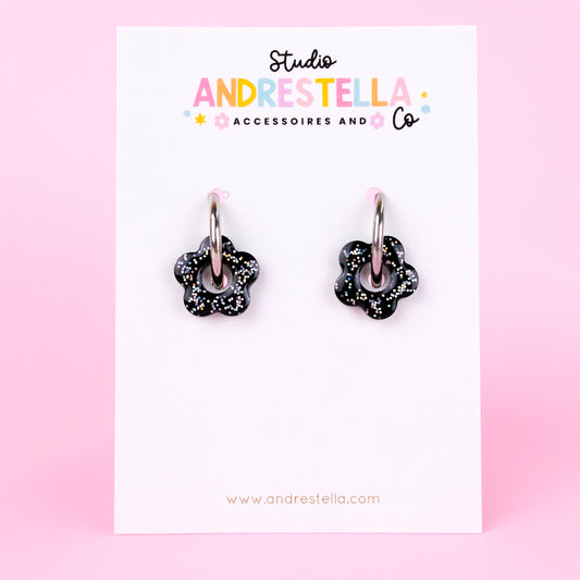 PAMPILLES MINI FLEUR NOIR PAILLETE ARGENT