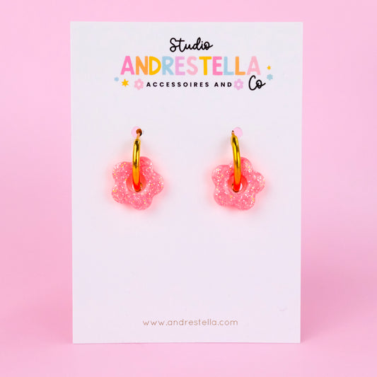 PAMPILLES MINI FLEUR ROSE FLUO PAILLETE