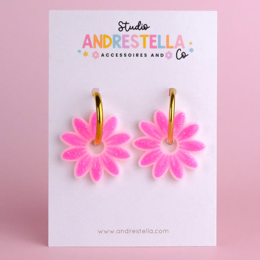 PAMPILLES MARGUERITE ROSE FLUO ET BLANC