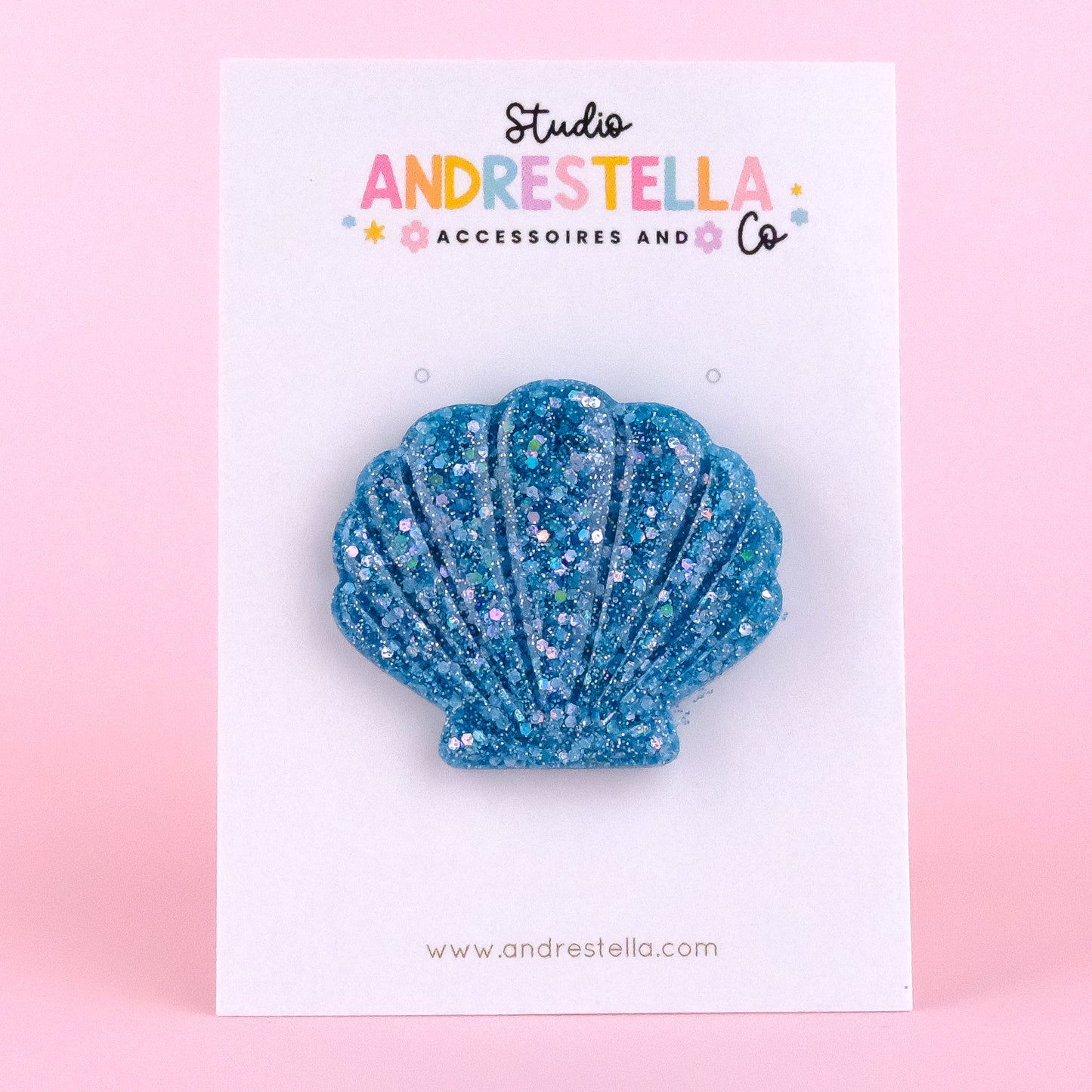 BROCHE COQUILLAGE GRIS BLEU