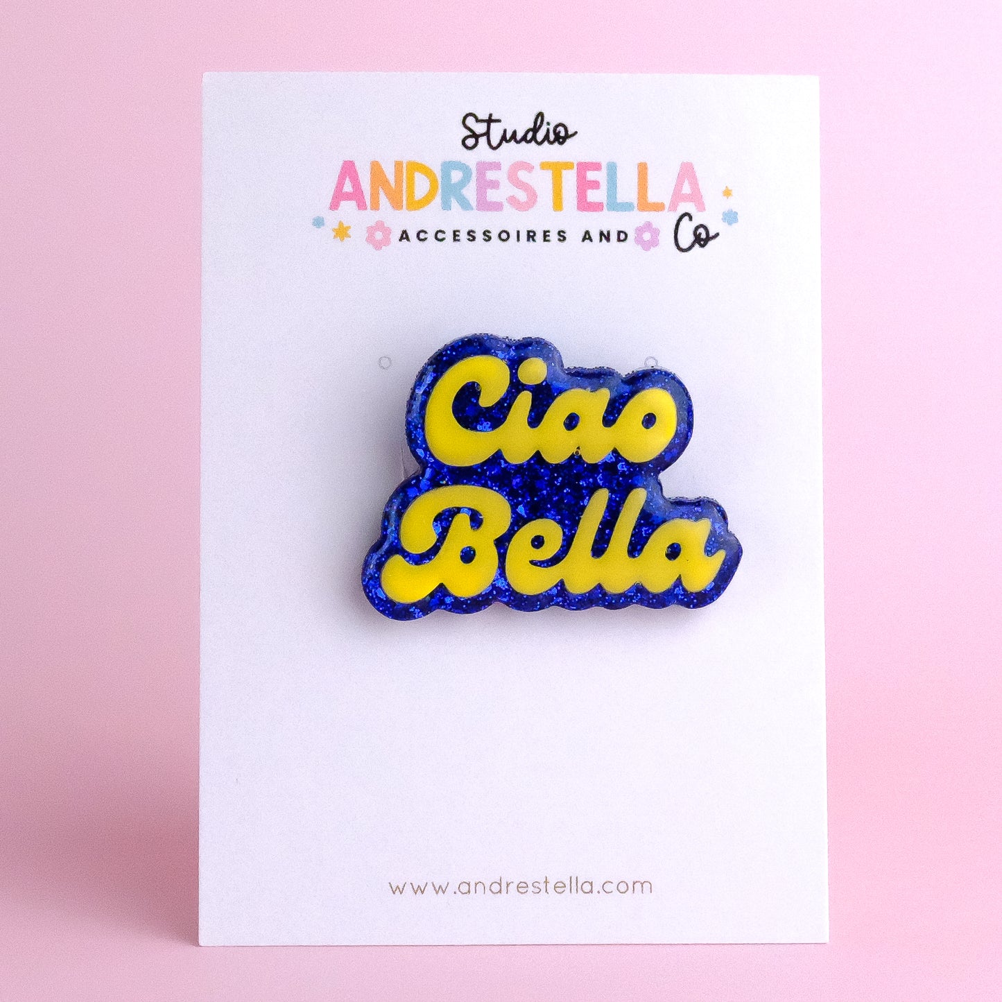 BROCHE CIAO BELLA BLEU ET JAUNE