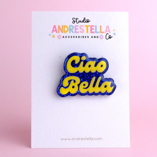 BROCHE CIAO BELLA BLEU ET JAUNE