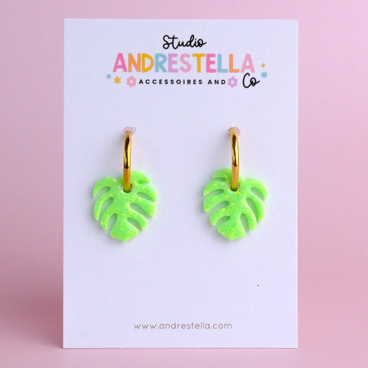 PAMPILLES FEUILLE MONSTERA VERT FLUO