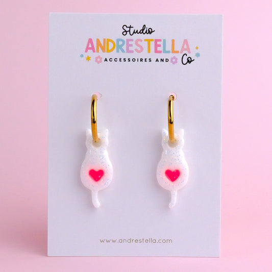PAMPILLES CHAT BALNC COEUR ROSE FLUO