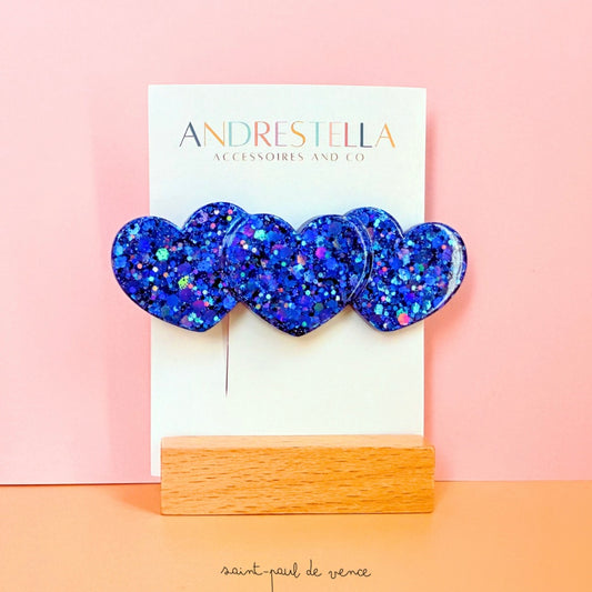 BARRETTE COEURS GALAXY BLEU NUIT